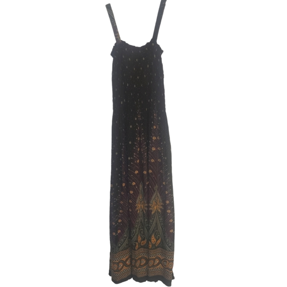 Smocked Bodice Paisley Print Maxi Dress Size S/M EUC